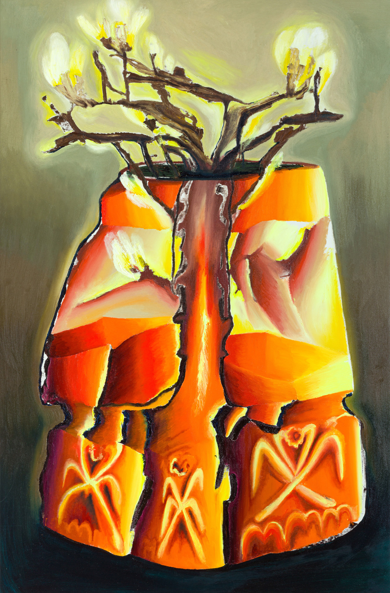 HUMINILOWICZ Vanda_22_Váza magnólia ággal_2024_olaj, vászon_152x99 cm2