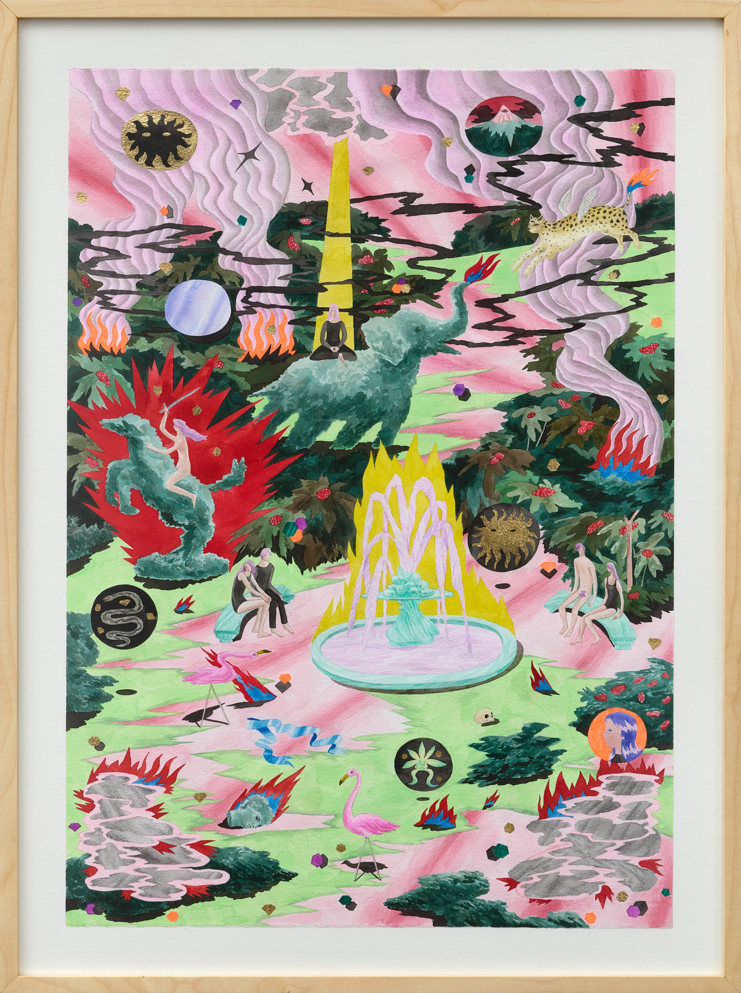 MÁRVÁNY Berta_3_Tudat és valóság_2025_akvarell, tus, tinta, zselés toll, aranyfüst, papí_60×45 cm_1