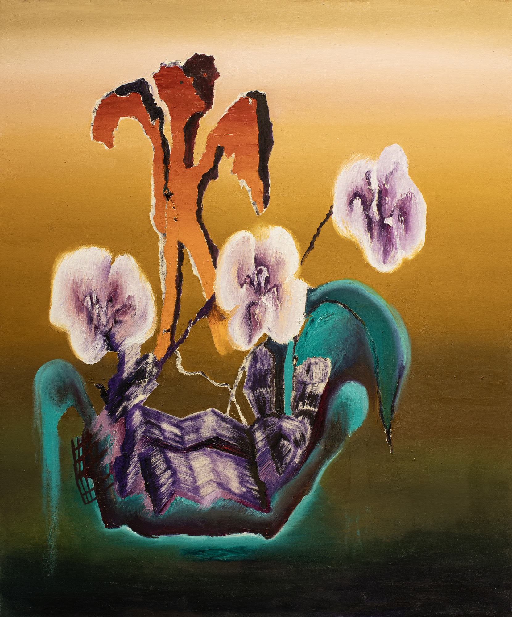 HUMINILOWICZ Vanda_67_Csendélet orchideával II_2025_olaj, vászon_90×75 cm