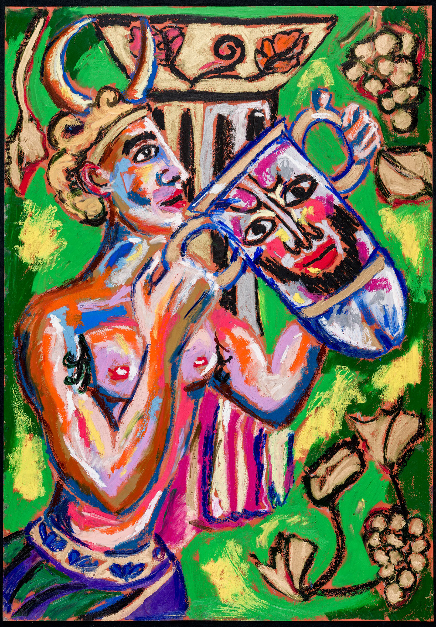 DALLOS Ádám_20_Részeg faun_2025_olajpasztell, papír_100x70